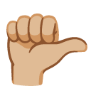 Rightwards thumb sign, medium-light skin tone